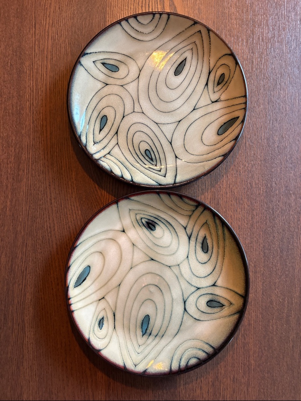 PIER 1 - Teal Reactive (Peacock) stoneware coupe salad plates - set of 2